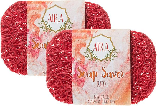 Aira Soap Saver - Soap Dish & Soap Holder Accessory - BPA Free Shower & Bath Soap Holder - Drains Water, Circulates Air, Extends Soap Life - Easy to Clean, Fits All Soap Dish Sets - Red Two Pack