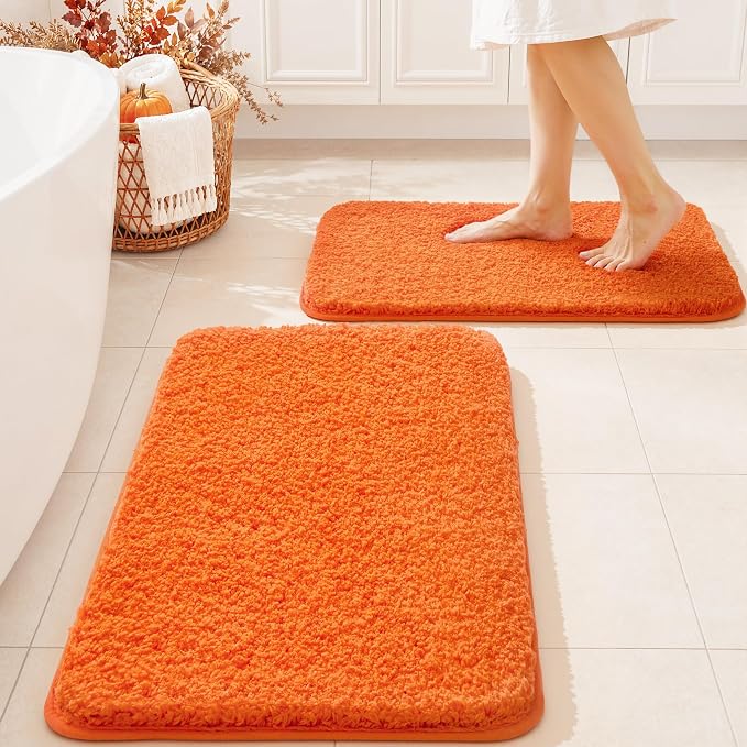 MIULEE Fall Orange Bathroom Rugs Soft Microfiber Bath Mat 20x30 Inch | Absorbent, Non Slip, Quick Dry, Fluffy Bath Rugs for Bathroom Floor Tub Showers, Machine Washable