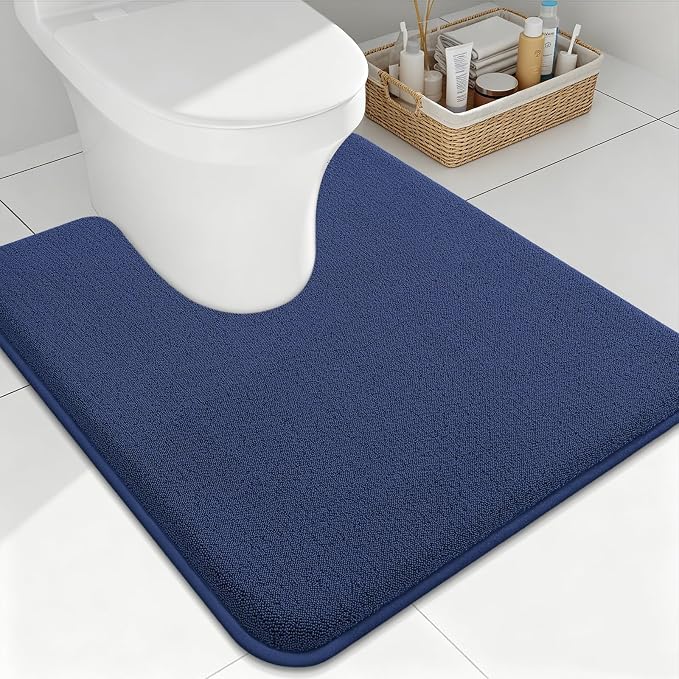 Smiry Memory Foam Toilet Rugs U Shaped 24x24, Extra Soft Bath Mat | Navy Blue Quick Dry, Machine Washable Bath Mats for Bathroom, Shower, Tub and Home Decor Accessories
