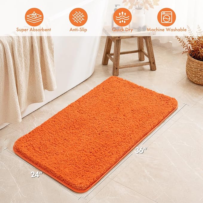 MIULEE Fall Orange Large Bathroom Rugs Soft Microfiber Bath Mat 24x36 Inch | Absorbent, Non Slip, Quick Dry, Fluffy Bath Rugs for Bathroom Floor Tub Showers, Machine Washable