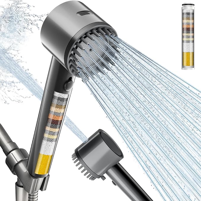 Filtered Shower Head with Handheld, 4+1 Spray Mode Showerhead with Filters | Cobbe Filtered Shower Head with Handheld Built-in Power Wash - Remove Chlorine - Reduces Dry Itchy Skin, Luxury Gray