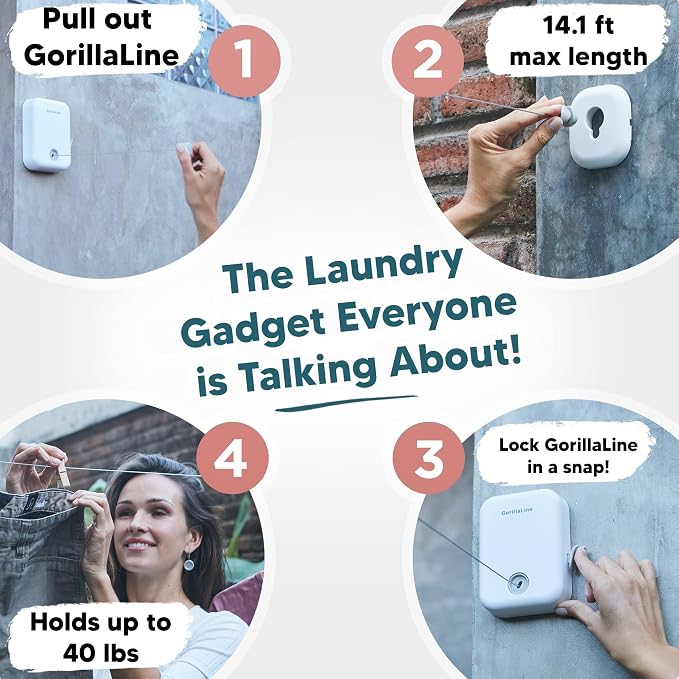 Retractable Clothesline Indoor Outdoor Clothes Line | Heavy Duty Clothes Drying Laundry Line | Wall Mounted Drying Rack Clothing Line