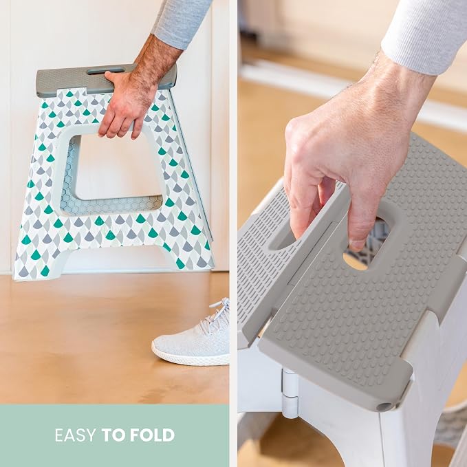 Vigar Compact Folding Step Stool for Adults 12-1/2 Inch Geometric | Foldable, Lightweight Portable Design, Carry Handle, Non Slip Surface, Space-Saving Body, Supports up to 330 lb