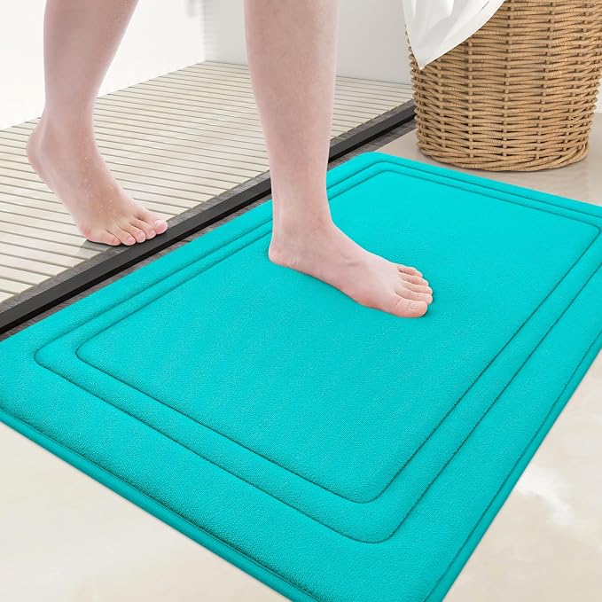 Grandaily Memory Foam Bath Mat Rug 30x20, Ultra Soft, Non-Slip and Absorbent Bathroom Rugs, Machine Wash Dry, Comfortable Bath Carpet for Bathroom Floor, Tub and Shower, Teal
