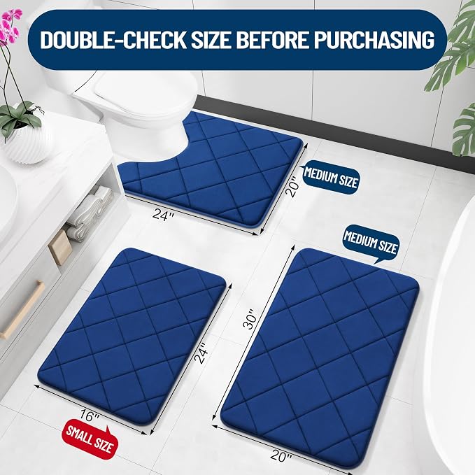 OLANLY Memory Foam Bath Mat 47x20, Ultra Soft and Absorbent Bathroom Rugs | Navy, Quick Dry, Machine Washable Shower Bath Rugs, Comfortable Bath Carpet for Bathroom Floor, Tub and Shower