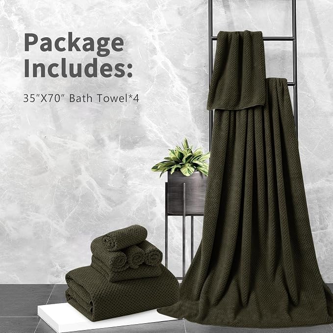 Extra Large Bath Towel Set of 4 (35"x70"),Oversized Bath Sheet Super Soft Highly Absorbent Jumbo Bathroom Towel Set Microfibers Quick Dry Shower Towel for Hotel,Bathroom,Guest,Spa,Gym (Brown)