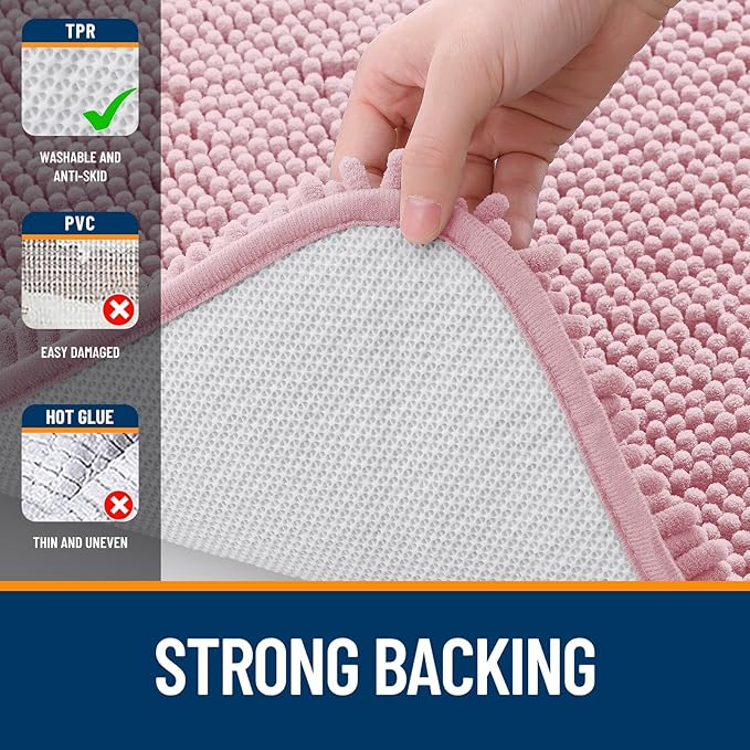 OLANLY Large Bathroom Rugs 47x32, Extra Soft Absorbent Chenille Bath Rugs | Dusty Rose, Quick-Drying Rubber Backing, Machine Washable Bath Mat for Bathroom Floor, Tub and Shower, Home Decor Accessories