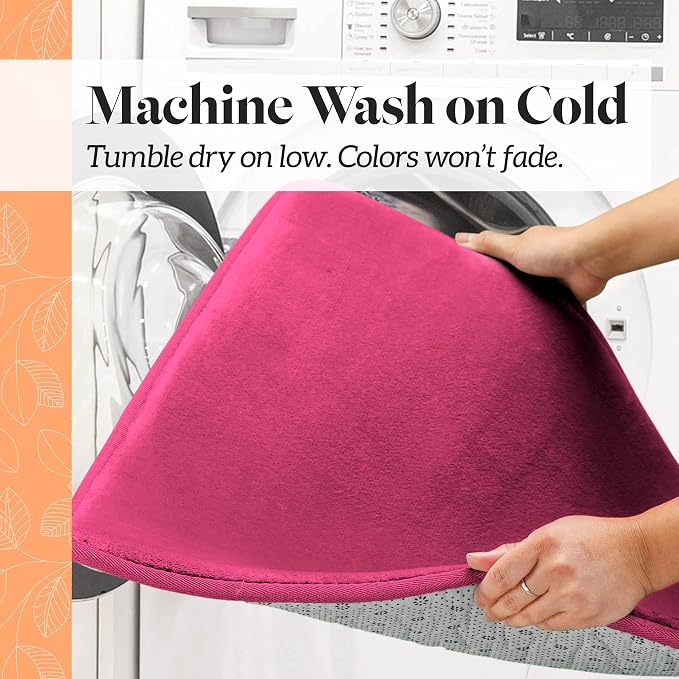 Memory Foam Bath Mat Non Slip Absorbent Super Cozy Velvet Bathroom Rug Carpet (17 inches X 24 inches, Fuschia)