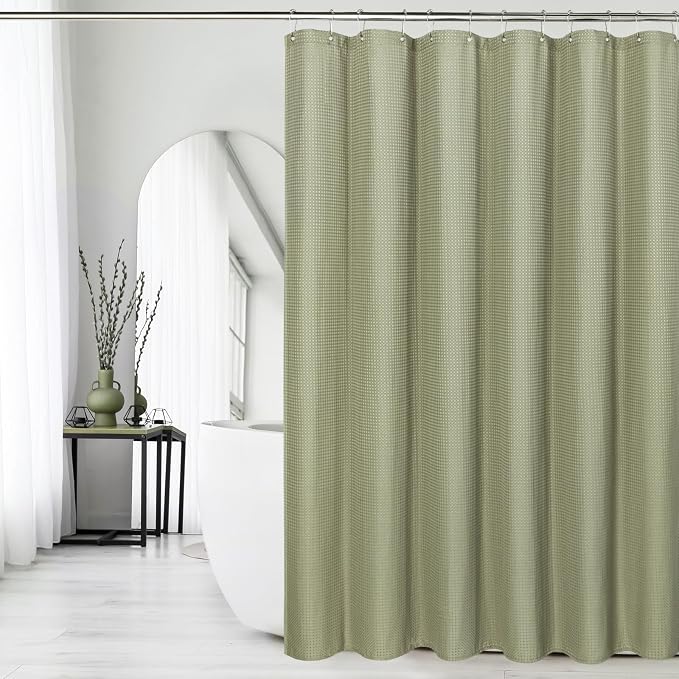 Long 230GSM Sage Green Shower Curtain, 72 x 78 | 230GSM Tall Fabric Shower Curtain for Bathroom, Water Repellent, Machine Washable