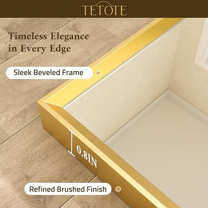 Gold Bathroom Mirror 20" x 30" Brushed Brass Rectangle Beveled Framed Bathroom Vanity Mirror for Over Sink, Tempered Glass, Modern Farmhouse Bedroom, Entryway, Living Room