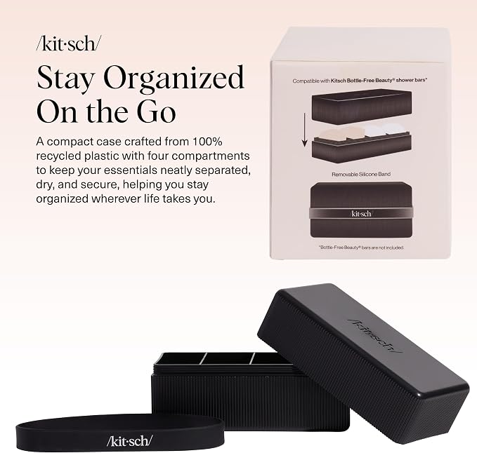 Kitsch 4-Compartment Travel Soap Case – TSA-Approved Bar Soap Holder | Travel Organizer, Bar Soap Case - Lightweight, Durable, Leak-Proof, Made from Recycled Plastic – Black