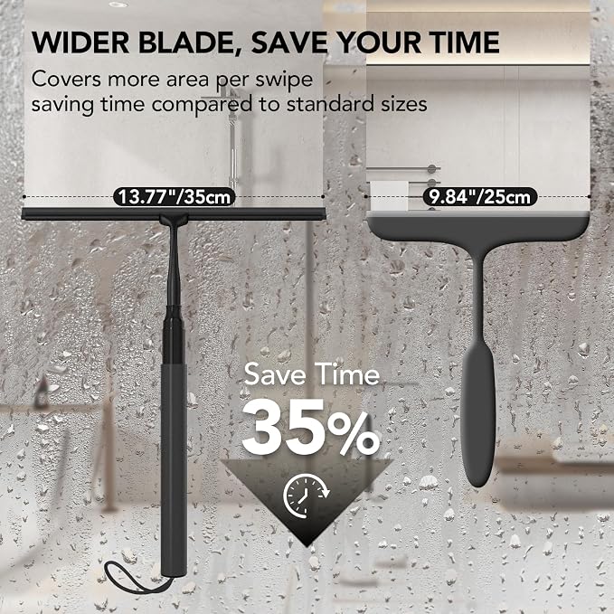 Shower Squeegee for Glass Doors, Telescopic Squeegee for Window Cleaning | 15-51" Shower Squeegee with Long Handle, Extendable Window Cleaner Tool for Tile Walls, Sliding Door, Floor, Car Windshield
