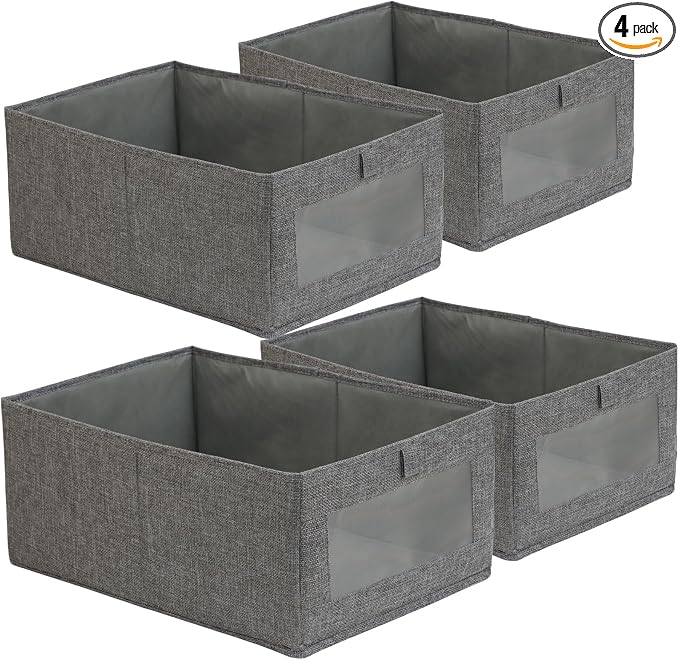 Fordonral 4 Pack Closet Organizers and Storage Bins, Storage Containers for Organizing Clothing, Jeans, Toys, Books, Shelves, Wardrobe - Closet Organizer, Large Storage Boxes Baskets with Window