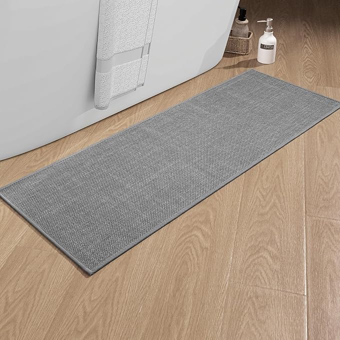 Bathroom Rugs Mat 47x17, Ultra Thin Non Slip Bath Mat Runner Quick Dry Absorbent Bath Mat for Bathroom Floor, (Dark Grey, 47"x17")