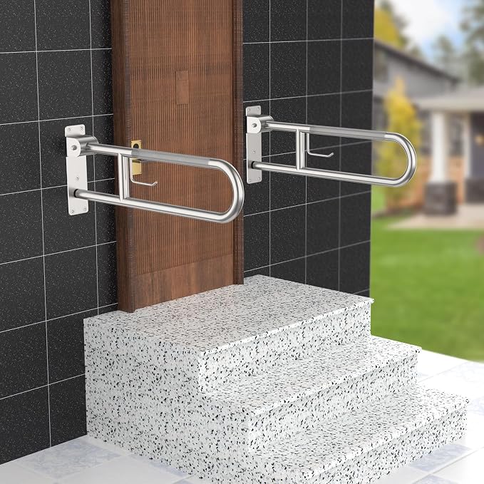 Toilet Grab Bar 30.3 Inch, Munzong Anti-Slip Handicap Grab Bars with Paper Holder, Flip-Up Bathroom Toilet Safety Rails, Stainless Steel Knurled Support handrails for Seniors Elderly Disabled Pregnant | Anti-Slip Bathroom Toilet Safety Rails Stainless ...
