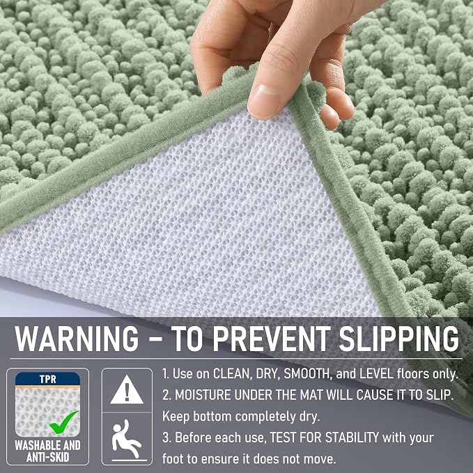 OLANLY Large Bathroom Rugs 70x46, Thick Soft Absorbent Chenille Bath Rugs | Sage Green, Quick-Drying Rubber Backing, Shaggy Bath Mat, Machine Washable for Floor, Tub and Shower, Home Decor Accessories