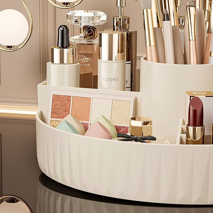 360° Rotate Makeup Organizer, Countertop Skincare Organizer, Large Capacity Multi-Compartment Makeup Brush Lipstick Skincare Organizer, Cosmetic Storage for Dresser Vanity & Bathroom (Black)