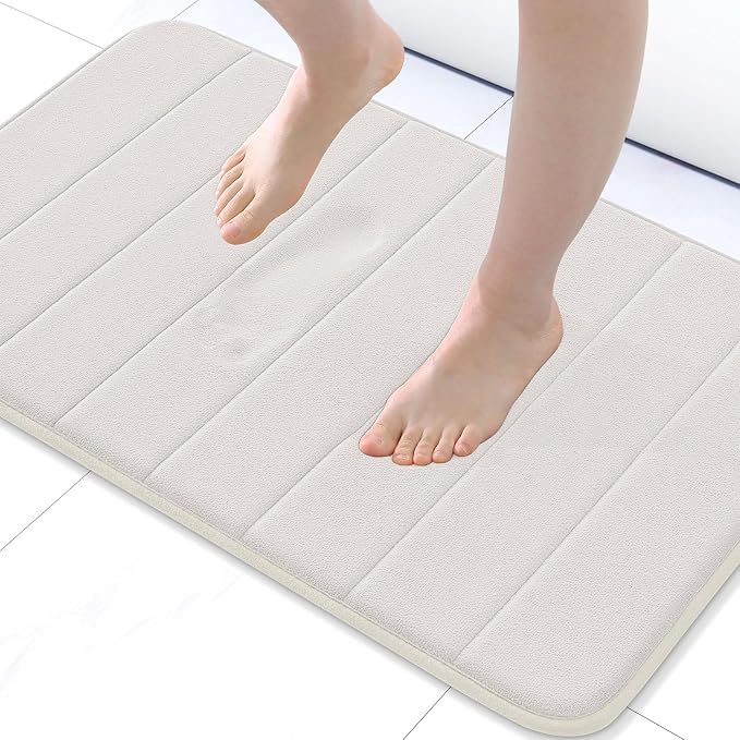 Buganda Memory Foam Bath Mat 30 x 20, Ultra Soft Absorbent Bathroom Rugs | Cream, Machine Washable Quick Dry Bath Mats for Bathroom Floor, Shower and Tub, Home Decor Accessories