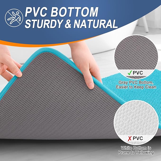 OLANLY Thick Memory Foam Bathroom Rugs 36x24, Absorbent Bath Mat, Aqua Sky | Soft Quick Dry Bath Rugs, Non-Slip, Machine Washable Carpet for Bathroom Floor, Tub and Shower, Home Decor Accessories