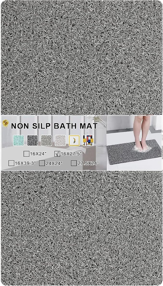 0.6" Extra Thick Non Slip Shower Mat, PVC Loofah Shower Mat with Drain, Quick Drying Bath Mat for Inside Shower, Bathtub Mats Foot Scrubber for Elderly, Bathroom, Kitchen, Wet Areas(Grey 16x27)