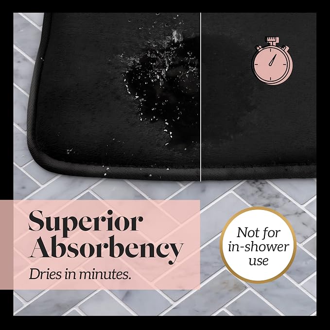 Memory Foam Bath Mat Non Slip Absorbent Super Cozy Velvet Bathroom Rug Carpet (22 inches X 42 inches, Black)