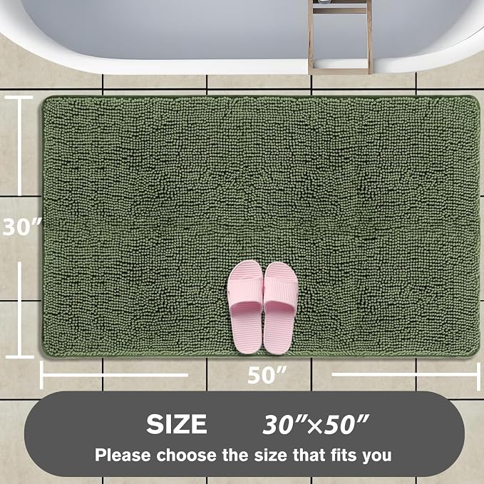 Bathroom Rugs 30 x 50 Inch – Extra Large Bath Mat | Absorbent and Washable Thick Chenille Bath Rugs Non-Slip Runner Rug for Bathroom, Shower, Tub(Loden Green)