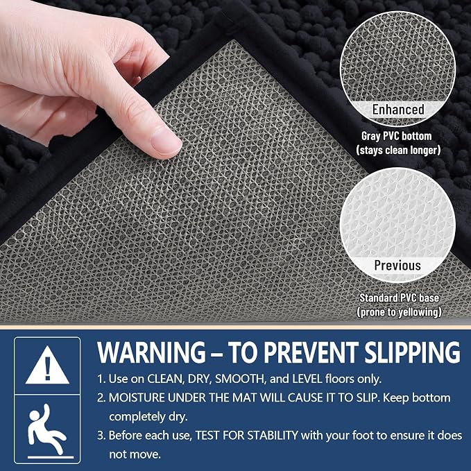 Arotive Bathroom Rugs Mat 60x24, Soft Absorbent Chenille Shaggy Bath Mat | Black, Machine Wash Dry, Bath Rugs for Bathroom Floor, Tub and Shower, Home Decor Accessories