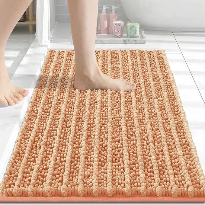 Arotive Bathroom Rugs Mat 24x16, Soft Absorbent Chenille Shaggy Bath Mat | Peach, Machine Wash Dry, Bath Rugs for Bathroom Floor, Tub and Shower, Home Decor Accessories