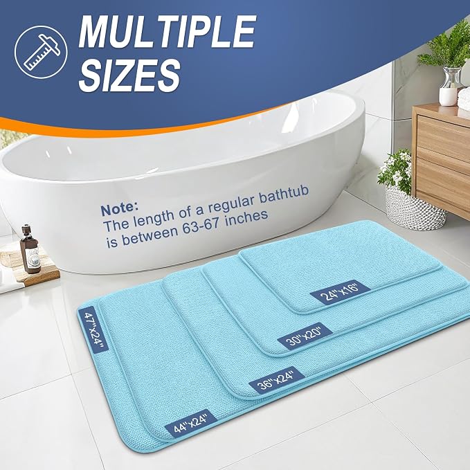 OLANLY Memory Foam Small Bathroom Rugs 24x16, Absorbent Bath Mat, Sky Blue | Soft Quick Dry Bath Rugs, Non-Slip Carpet, Machine Washable Mat for Bathroom Floor, Tub and Shower, Home Decor Accessories