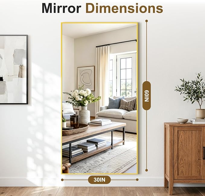 Bathroom Vanity Mirror for Over Sink, 60x30 Inch Matte Gold Mirror | Shatterproof Tempered Glass, Anti-Rust Metal Frame, Rectangle Wall Mirrors for Bedroom, Living Room & Entryway
