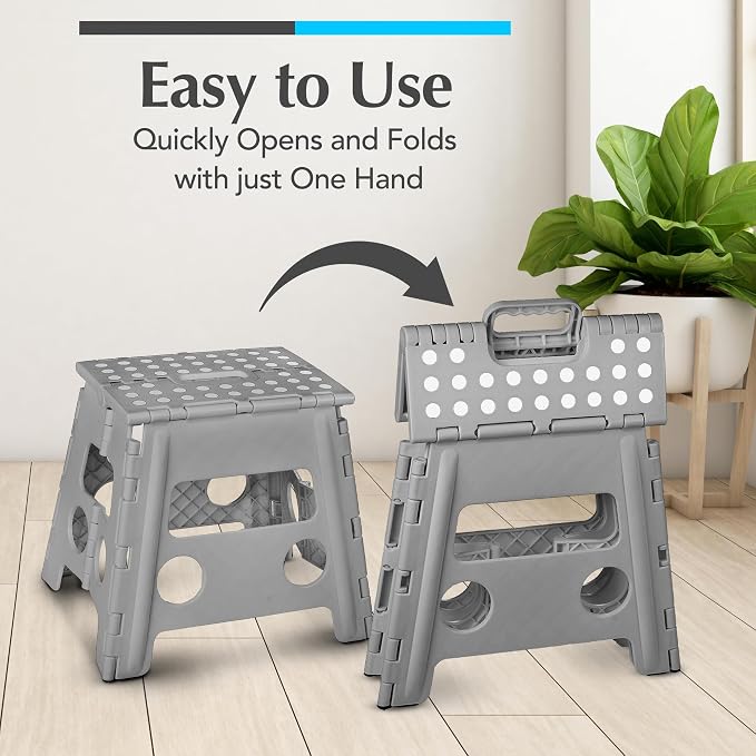 Handy Laundry Folding Step Stool 13 Inch, Grey, Non-Slip Holds 300 lbs | 13 Inch, Grey, Foldable Collapsible Step Stool, Non-Slip, Holds 300 lbs, Kitchen Bathroom Bedroom, Adults