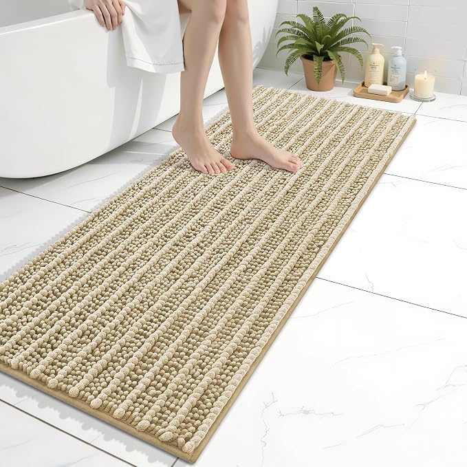 Arotive Bathroom Rugs Mat 47x17, Soft Absorbent Chenille Shaggy Bath Mat | Beige, Machine Wash Dry, Bath Rugs for Bathroom Floor, Tub and Shower, Home Decor Accessories