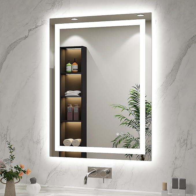 LED Bathroom Mirror 24"x32" Inch Lighted Bathroom Vanity Mirror with Lights, Brighter Frontlit and Backlit Light up Anti Fog Mirror, Tempered Glass, 3-Color Dimmable, Memory Function