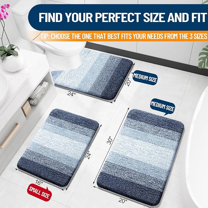 OLANLY Bathroom Rugs Mat 30x20, Extra Soft Absorbent Microfiber Bath Rugs | Navy Blue, Non-Slip Quick-Drying Rubber Backing, Washable Plush Bath Mat for Floor, Tub and Shower, Home Decor Accessories