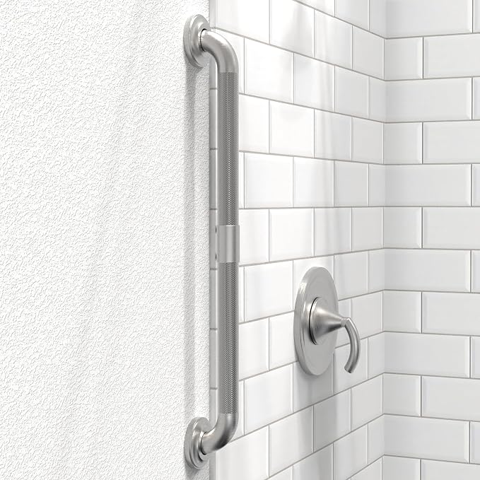 1-1/4" Knurled Grab Bar, ADA Compliant Bath Safety Shower Handrail, Bathroom Mobility Aid Handle for Seniors and Disabled, Heavy Duty 500lbs Support