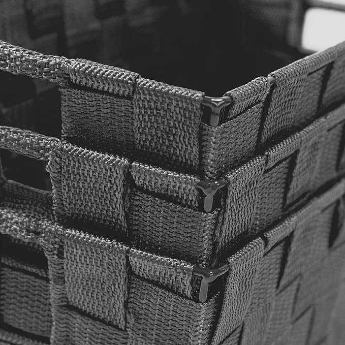 Woven Shelf Storage Tote Basket Bins Container, Storage Boxes Cube Organizer with Built-in Handles for Bedroom, Office, Closet, Clothes, Kids Room, Nursery 3pk(Grey)
