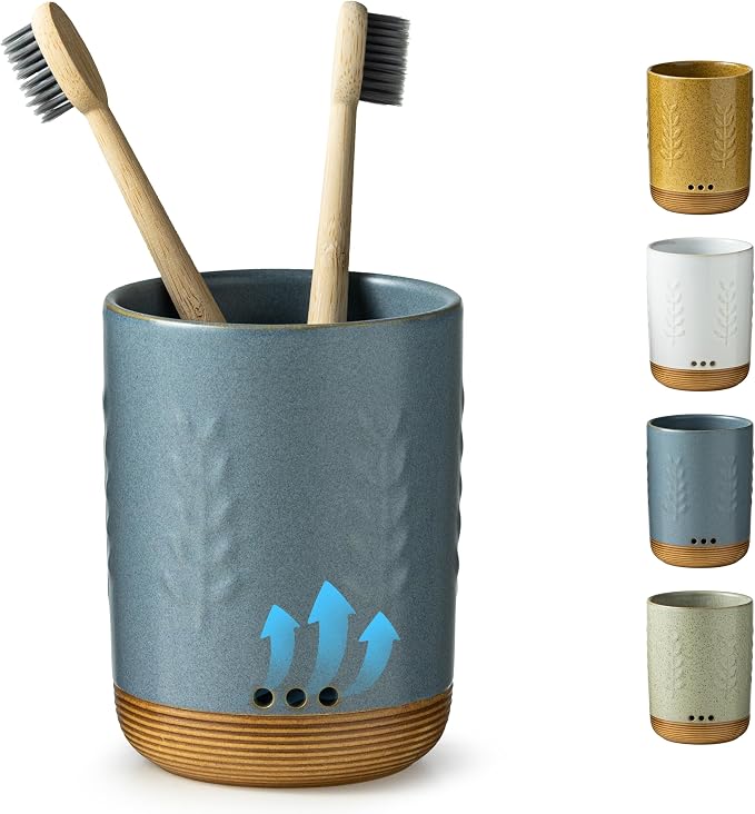 LYEOBOH Ceramic Toothbrush Holder, Toothbrush Storage,Toothbrush Cup Holder | Toothbrush Container, Countertop Organizer with Drainage, Electric Toothbrush Storage for Daily Home Use, Blue