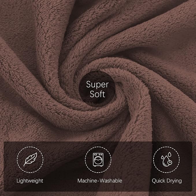 TENSTARS Luxury Silk Hemming Towel Set - Light Thin Quick Drying - 2 Bath Towels 2 Hand Towels 2 Washcloths - Ultra Soft Microfiber Towel for Bath Fitness, Sports, Yoga, Travel (Wood Brown 6 Pieces)