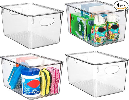 CLEARSPACE Plastic Storage Bins With lids – Perfect Kitchen Fridge Organizer, Pantry Organization, Cabinet Organizers (4 Pack)