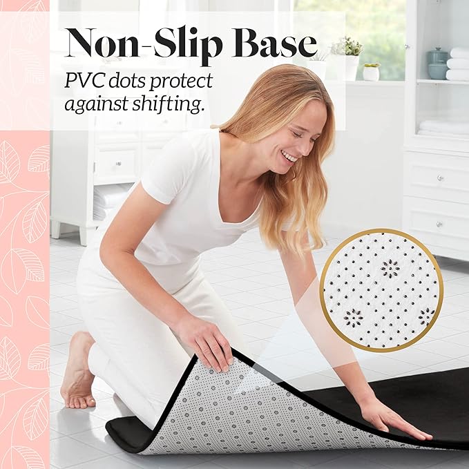 Memory Foam Bath Mat Non Slip Absorbent Super Cozy Velvet Bathroom Rug Carpet (60 inches X 17 inches, Black)