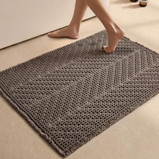 Sunfly Boho Herringbone Waffle Bath Mat, Ultra Soft Non-Slip Bathroom Rug - Super Absorbent & Quick Dry, Washable Bath Rug for Bathroom 24"x48" Taupe