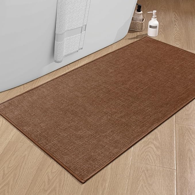 Bathroom Rugs Mat 47x24, Ultra Thin Non Slip Bath Rug Large Quick Dry Absorbent Bath Mat for Bathroom, (Rust, 47"x24")