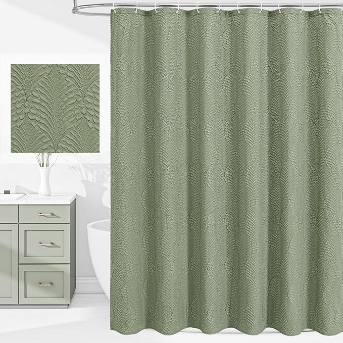 36x72 Small Stall Shower Curtain, Sage Green Embossed Half Bath Curtain