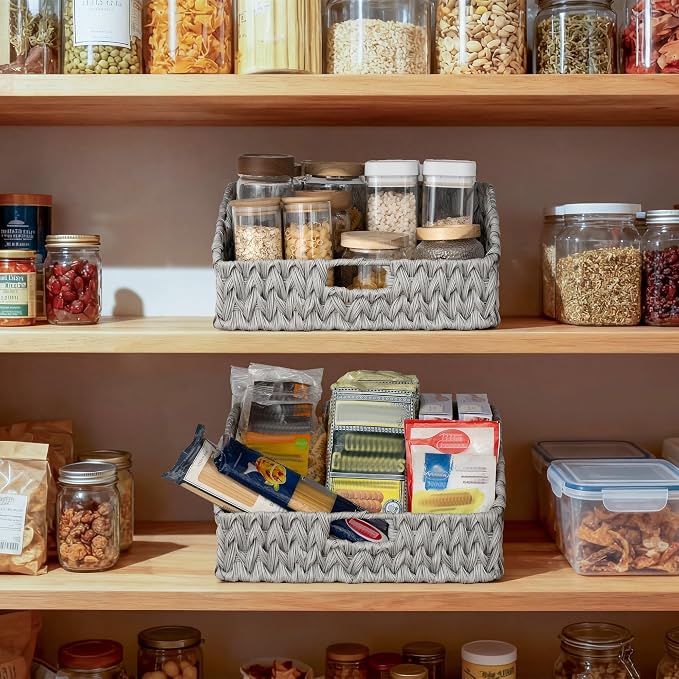 GRANNY SAYS Wicker Baskets for Organizing, Large Waterproof Wicker Basket | Wicker Storage Baskets for Pantry, Open Front Basket for Shelves, Kitchen Storage Baskets, Decorative Basket for Home Decor