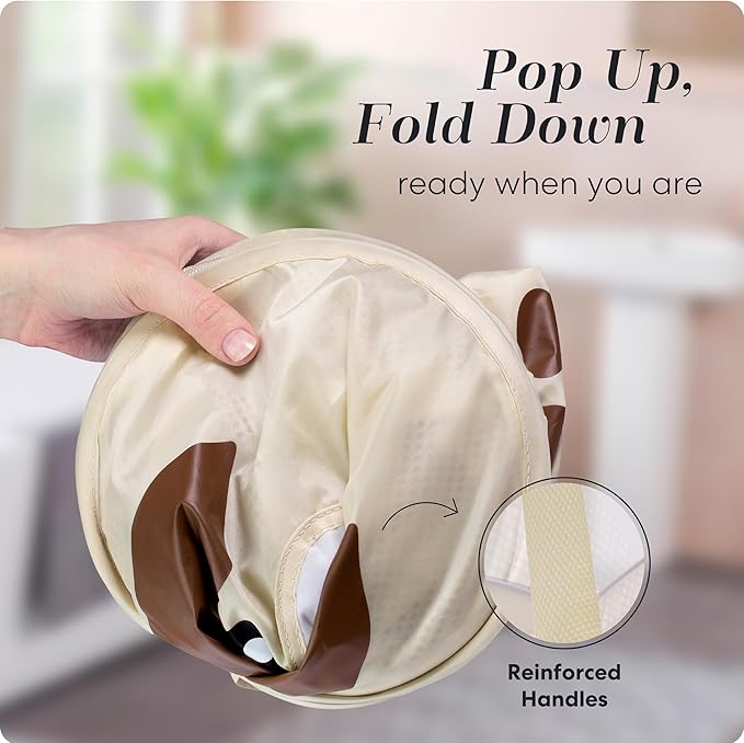 Pop Up Laundry Hamper, Cute Puppy 71L Collapsible Mesh Basket with Handles | Collapsible Mesh Pop Up Hamper, Wide Opening, Side Pocket, Breathable, Sturdy, Foldable, Space-Saving for Clothes Storage