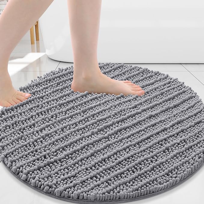 Arotive Round Bathroom Rugs 30x30, Soft Absorbent Chenille Shaggy Bath Mat | Grey, Machine Wash Dry, Bath Rugs for Bathroom Floor, Tub and Shower, Home Decor Accessories