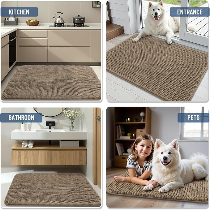 Arotive Chenille Bathroom Rugs 24x16, Soft Absorbent Bath Mat, Camel | Rubber Backing, Machine Washable Dry Bath Mats for Bathroom Floor, Tub and Shower, Home Decor Accessories