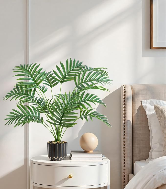 florisso 28" Fake Plants Artificial Areca Palm Plant Tall Faux Plants | Indoor Outdoor Tree, Fade-Resistant, Zero Maintenance, Premium Durable for Living Room Home Decor