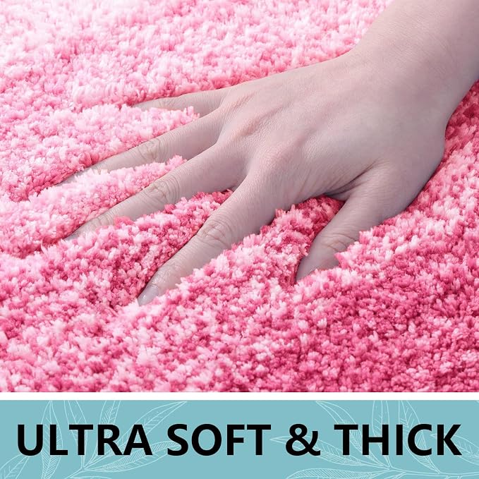 Arotive Microfiber Bathroom Rugs, Shaggy Soft and Absorbent Bath Rug, 24x24 | Pink, Rubber Backing Thick Plush Machine Washable Dry Bath Mats for Bathroom, Tub and Shower, Round
