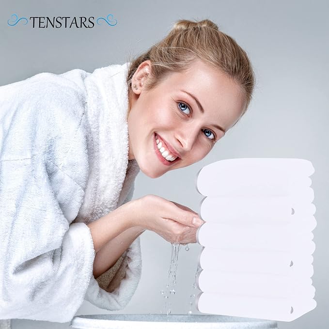 TENSTARS Silk Hemming Hand Towels for Bathroom - Quick Drying - Ultra Soft Microfiber Absorbent Towel for Bath Fitness, Gym, Shower, Hotel, and Spa - 16x28 Inch | Set of 6, White